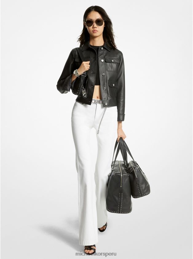 ropa educacion fisica Michael Kors mujer chaqueta utilitaria de cuero negro 8FX48V220