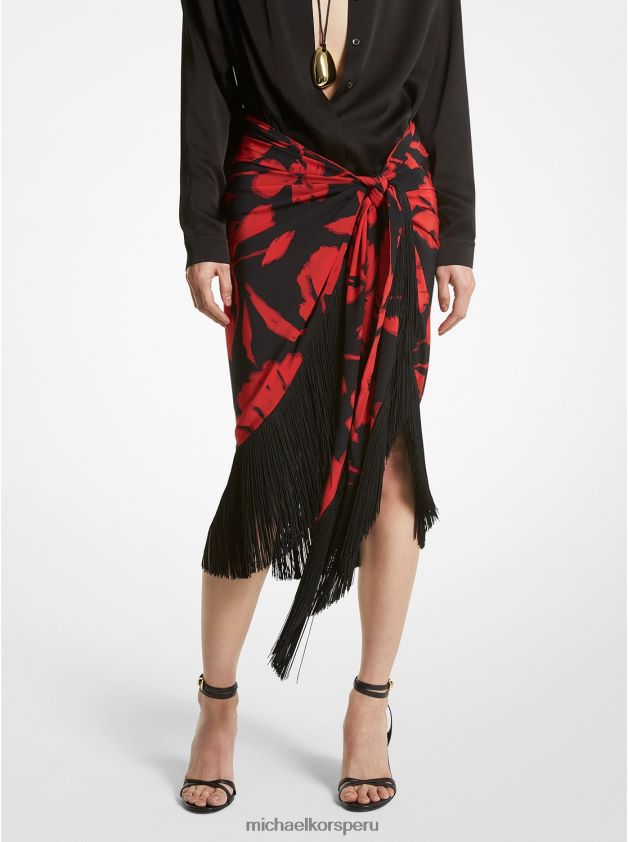 ropa educacion fisica Michael Kors mujer Colección falda pareo de crepé de China de seda floral con pinceladas y flecos amapola/negro 8FX48V3758