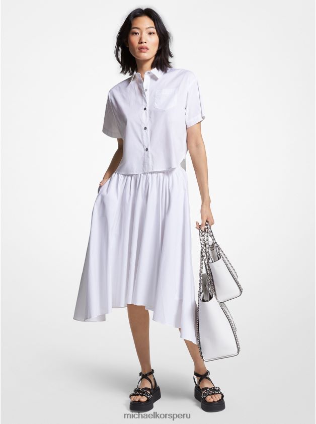 ropa educacion fisica Michael Kors mujer Falda midi con pañuelo en popelín de algodón orgánico elástico blanco 8FX48V580