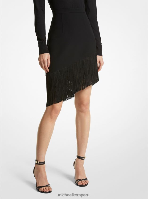 ropa educacion fisica Michael Kors mujer falda asimétrica con flecos de lana de doble cara de la colección negro 8FX48V3757