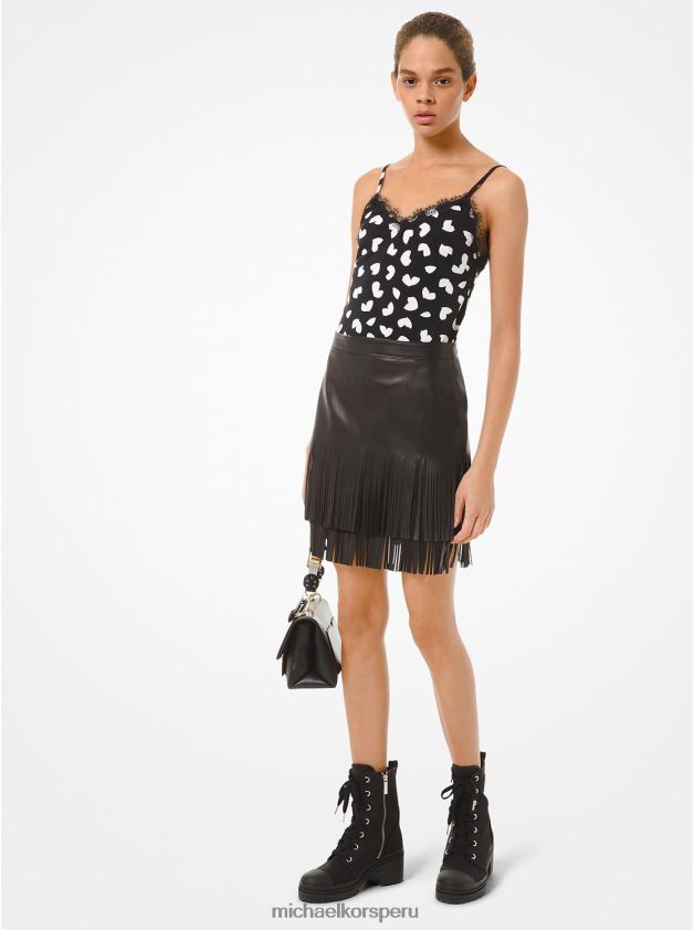 ropa educacion fisica Michael Kors mujer falda de cuero con flecos negro 8FX48V626