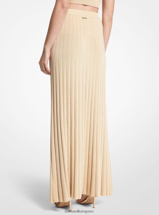 ropa educacion fisica Michael Kors mujer falda de punto de canalé metalizada oro 8FX48V573