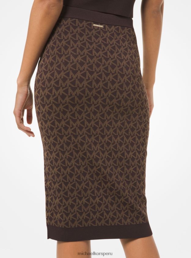 ropa educacion fisica Michael Kors mujer falda de tubo con logo en jacquard chocolate 8FX48V619