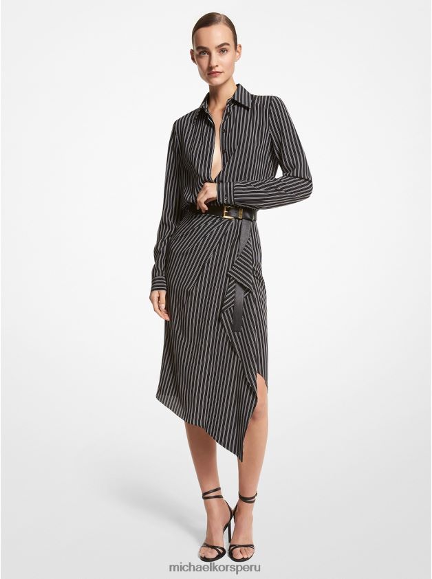 ropa educacion fisica Michael Kors mujer falda drapeada de crepé de China de seda a rayas de la colección blanco negro 8FX48V3420