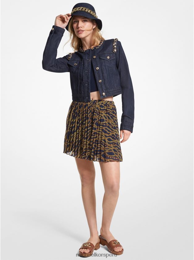 ropa educacion fisica Michael Kors mujer falda plisada de georgette con estampado status azul medianoche 8FX48V578
