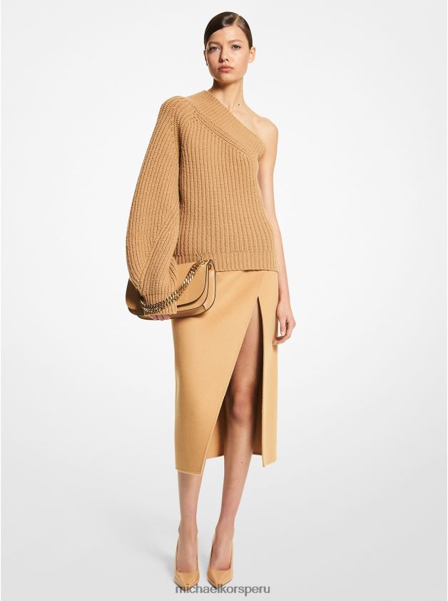 ropa educacion fisica Michael Kors mujer falda tijera cashgora doble faz colección camello 8FX48V3621