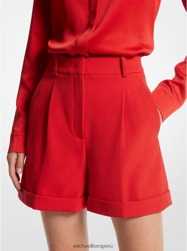 ropa educacion fisica Michael Kors mujer shorts de gabardina de lana con puños plisados amapola 8FX48V3483