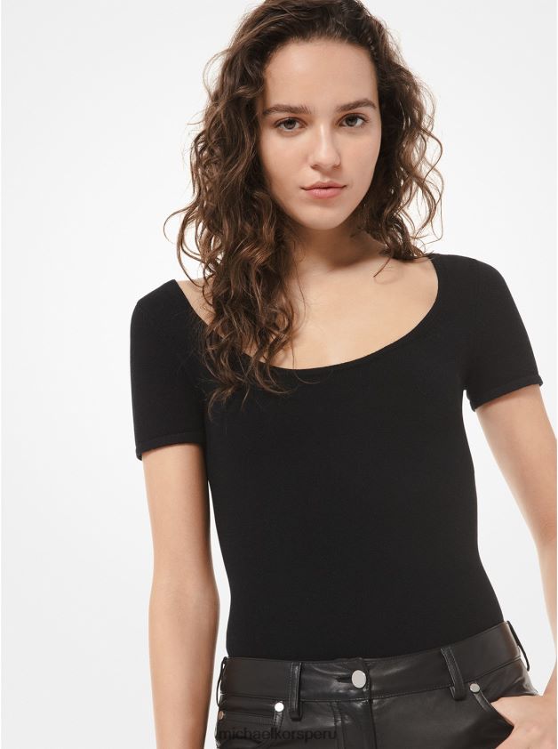 ropa educacion fisica Michael Kors mujer body de cachemir con cuello redondo de la colección negro 8FX48V3729