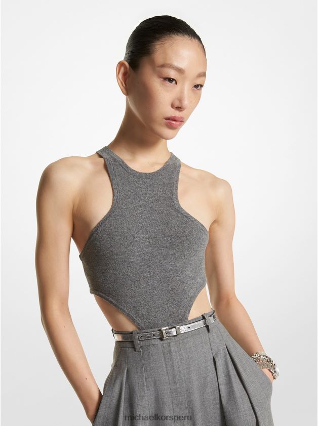 ropa educacion fisica Michael Kors mujer body de cachemir elástico con aberturas de la colección banquero gris 8FX48V3534