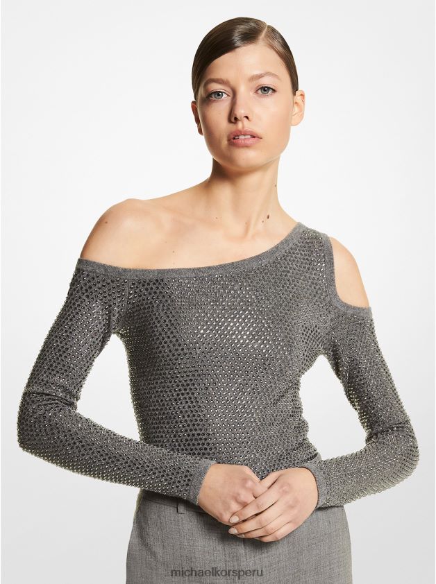 ropa educacion fisica Michael Kors mujer body de cachemir elástico con adornos de cristales de la colección banquero gris 8FX48V3653
