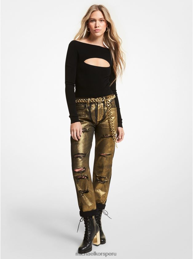 ropa educacion fisica Michael Kors mujer body de canalé con abertura en mezcla de lana merino negro 8FX48V462