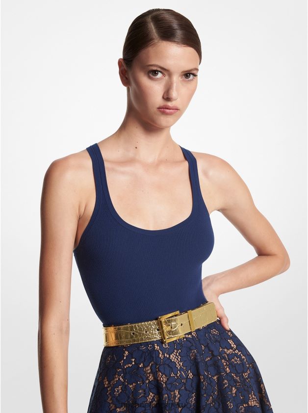 ropa educacion fisica Michael Kors mujer body de canalé con espalda cruzada de viscosa elástica Armada 8FX48V3572