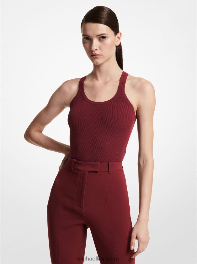 ropa educacion fisica Michael Kors mujer body de canalé con espalda cruzada de viscosa elástica borgoña 8FX48V3574