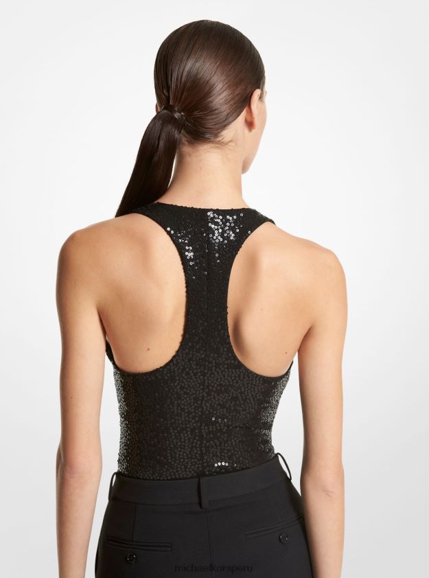 ropa educacion fisica Michael Kors mujer body de punto elástico con lentejuelas y bordado a mano de la colección negro 8FX48V3400