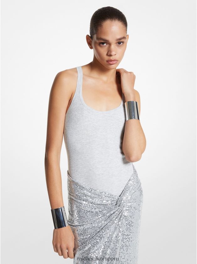 ropa educacion fisica Michael Kors mujer body de viscosa elástica acanalado de la colección Perla gris 8FX48V3538