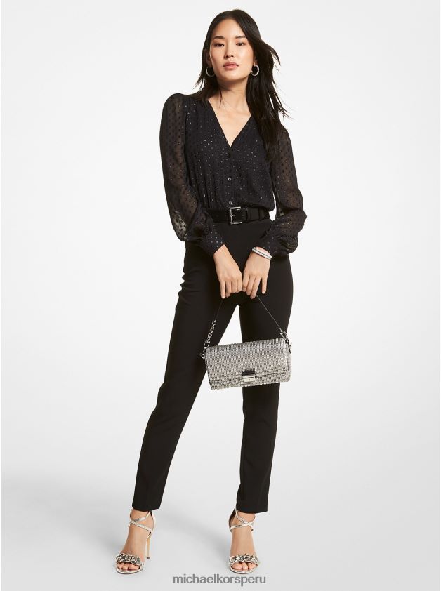 ropa educacion fisica Michael Kors mujer mono de crepé y jacquard de lunares negro 8FX48V635