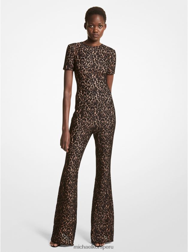 ropa educacion fisica Michael Kors mujer mono de encaje floral con cordones de la colección negro 8FX48V3648