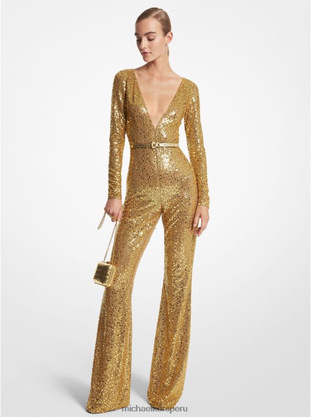 ropa educacion fisica Michael Kors mujer mono de tul elástico con paillettes bordado a mano de la colección bronceado 8FX48V3452