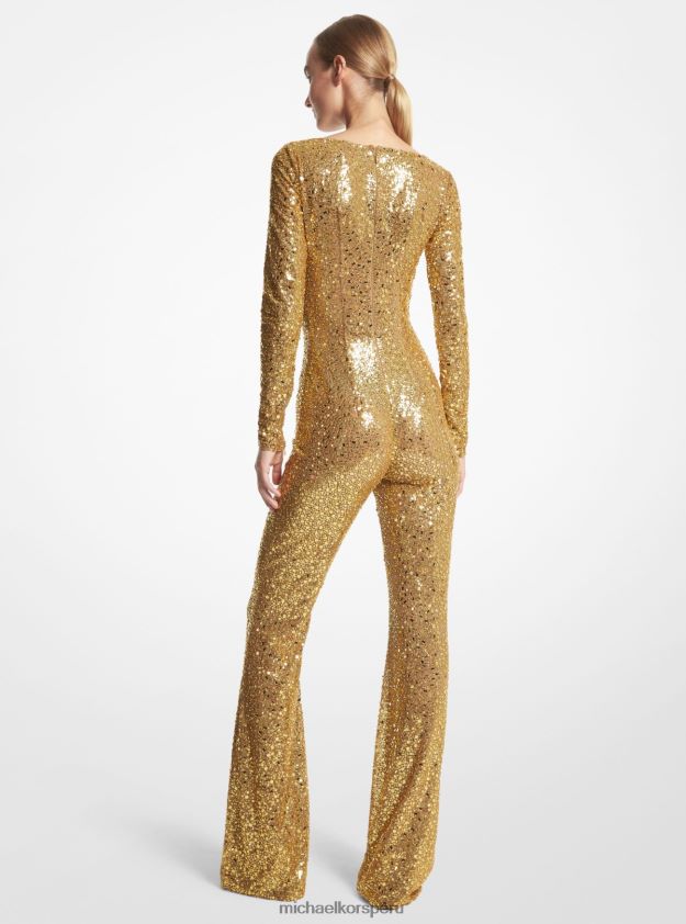 ropa educacion fisica Michael Kors mujer mono de tul elástico con paillettes bordado a mano de la colección bronceado 8FX48V3452
