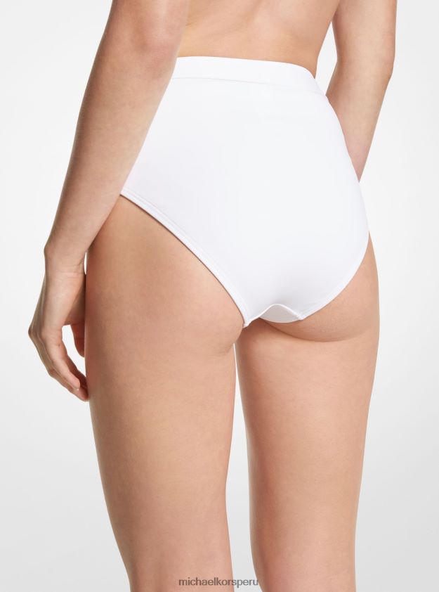 ropa educacion fisica Michael Kors mujer braguita de bikini de nailon elástico con cintura alta y cinturón blanco 8FX48V530
