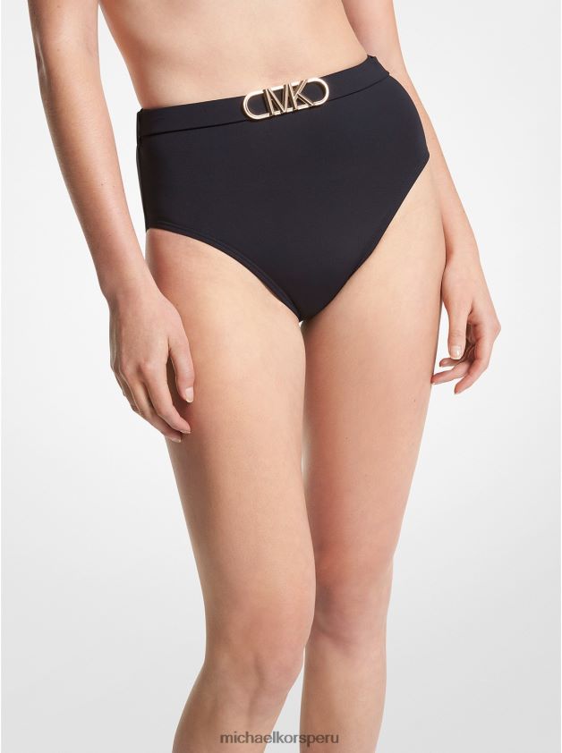 ropa educacion fisica Michael Kors mujer braguita de bikini de nailon elástico con cintura alta y cinturón negro 8FX48V532