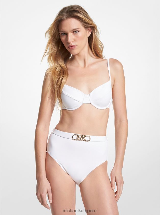 ropa educacion fisica Michael Kors mujer top de bikini con aros de nailon elástico blanco 8FX48V529