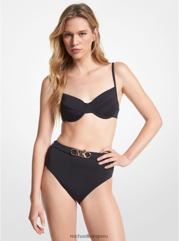 ropa educacion fisica Michael Kors mujer top de bikini con aros de nailon elástico negro 8FX48V531