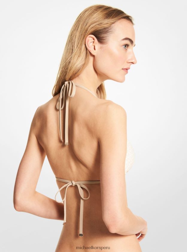 ropa educacion fisica Michael Kors mujer top de bikini de triángulo con logo hueso 8FX48V563