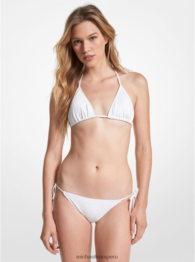 ropa educacion fisica Michael Kors mujer top de bikini triangular de nailon elástico blanco 8FX48V543