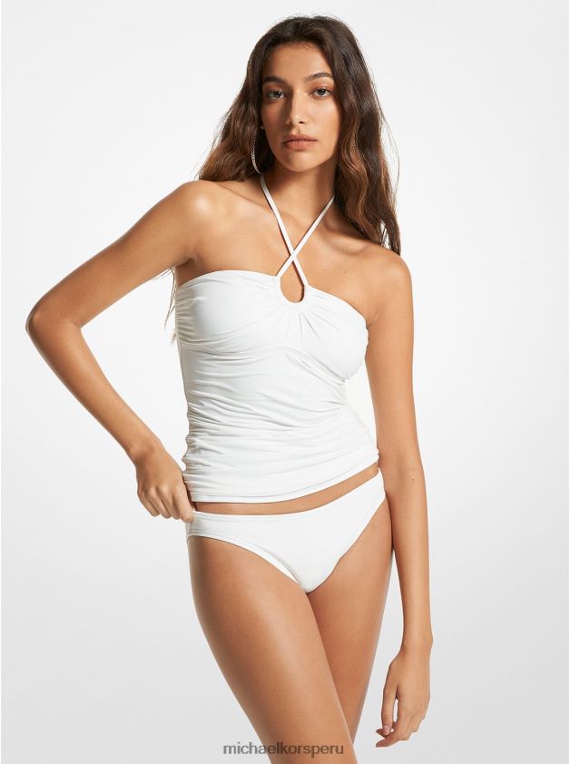 ropa educacion fisica Michael Kors mujer top tankini de nailon elástico blanco 8FX48V533