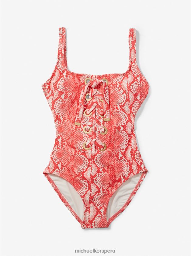 ropa educacion fisica Michael Kors mujer traje de baño estampado con cordones coral 8FX48V568