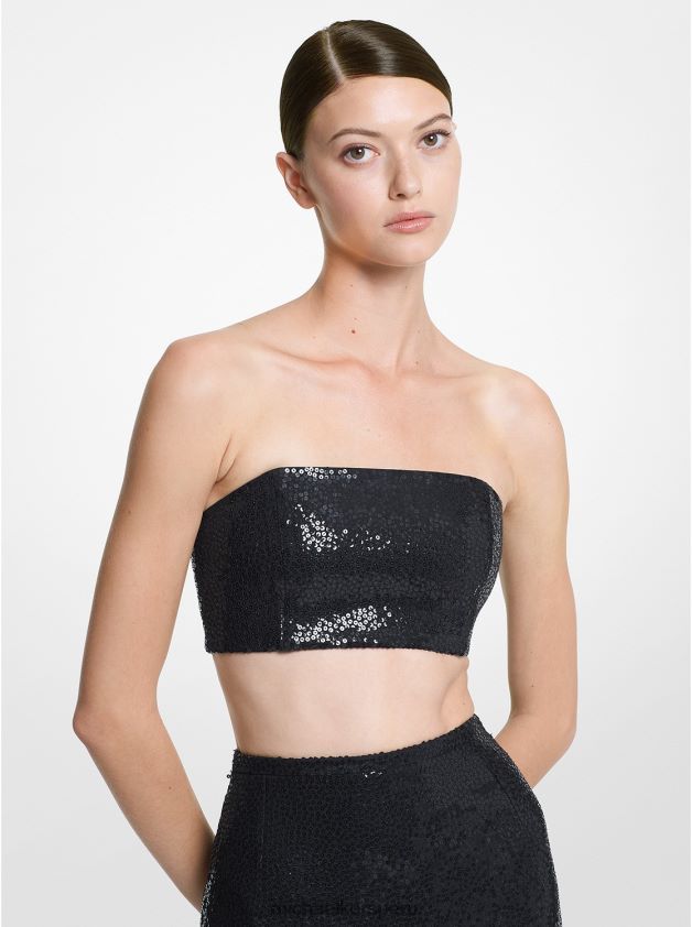 ropa educacion fisica Michael Kors mujer Bandeau de doble crepé sable con lentejuelas y bordado a mano de la colección negro 8FX48V3663