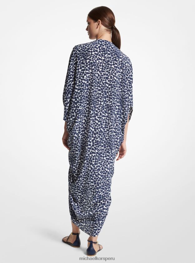 ropa educacion fisica Michael Kors mujer Colección caftán fruncido de crepé de China de seda con estampado de leopardo azul marino/blanco op 8FX48V3553