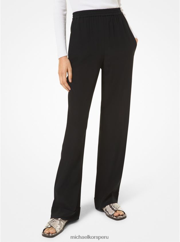 ropa educacion fisica Michael Kors mujer Pantalón de pijama de crepé de China de seda de la colección negro 8FX48V3744
