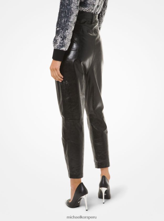 ropa educacion fisica Michael Kors mujer pantalones de cuero plisados negro 8FX48V517