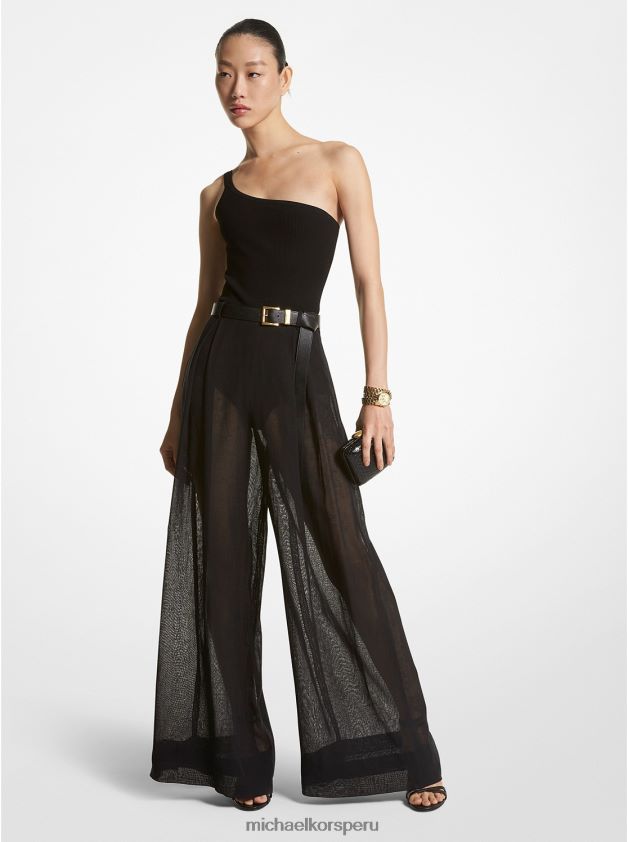 ropa educacion fisica Michael Kors mujer pantalones palazzo de gasa de lino de la colección negro 8FX48V3436