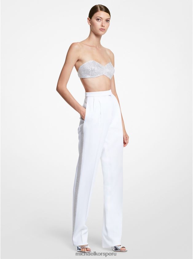 ropa educacion fisica Michael Kors mujer Colección pantalón de doble crepé sable con cristales bordados a mano Blanco óptico 8FX48V3652