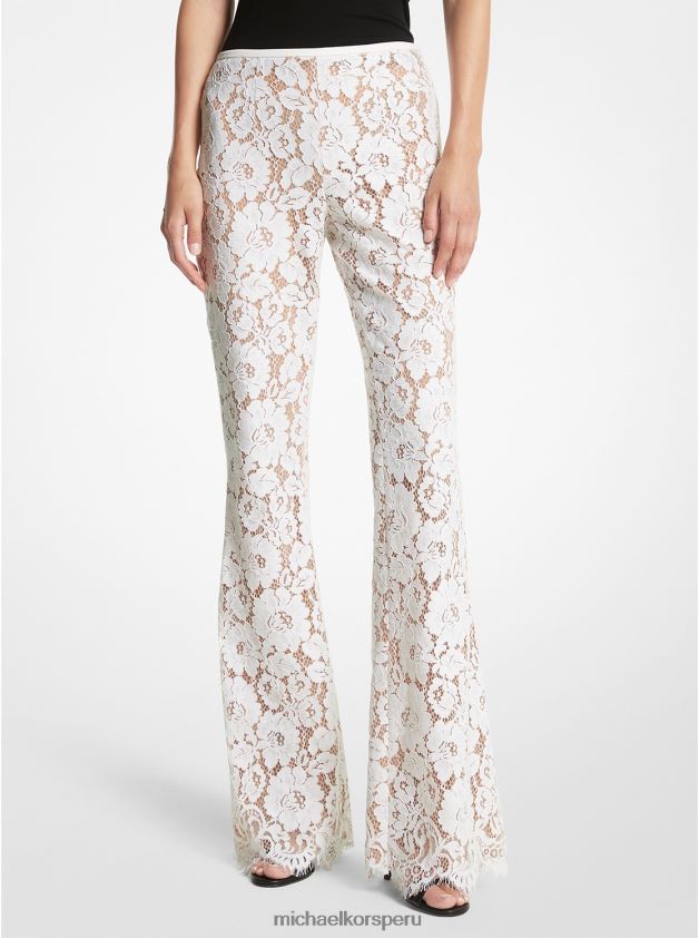 ropa educacion fisica Michael Kors mujer Colección pantalones acampanados de encaje floral en mezcla de algodón Blanco óptico 8FX48V3425