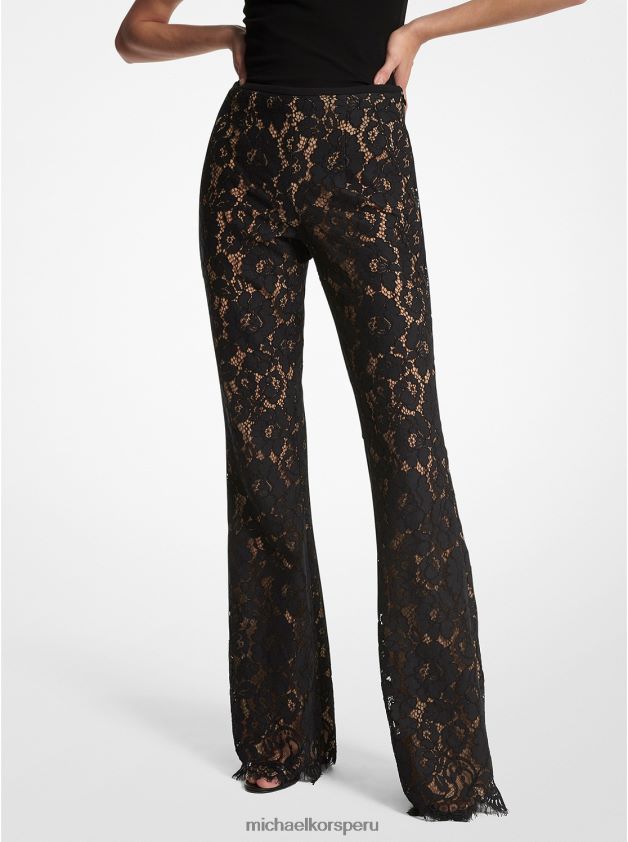 ropa educacion fisica Michael Kors mujer Colección pantalones acampanados de encaje floral en mezcla de algodón negro 8FX48V3426