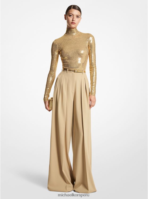 ropa educacion fisica Michael Kors mujer Pantalón ancho plisado de sarga de lana de la colección duna 8FX48V3457