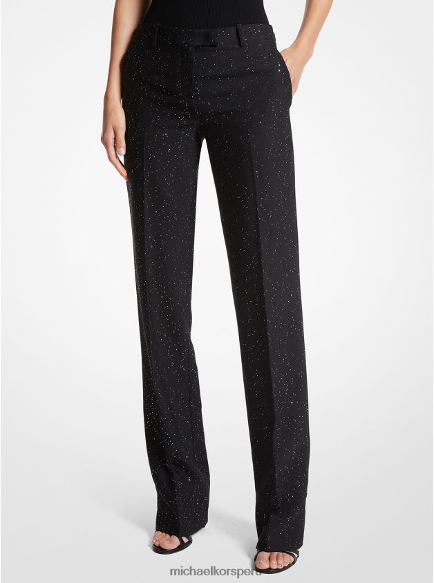 ropa educacion fisica Michael Kors mujer colección carolyn pantalones de lana elástica con lentejuelas negro/plata 8FX48V3409