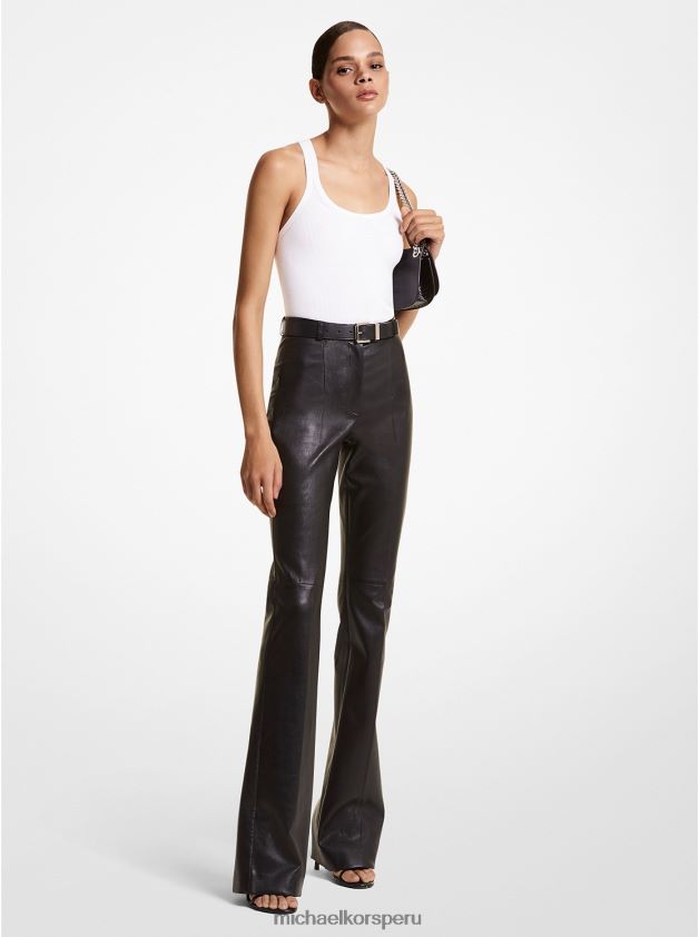 ropa educacion fisica Michael Kors mujer colección yasmeen pantalones plung de cuero con puños divididos y cinturón negro 8FX48V3609