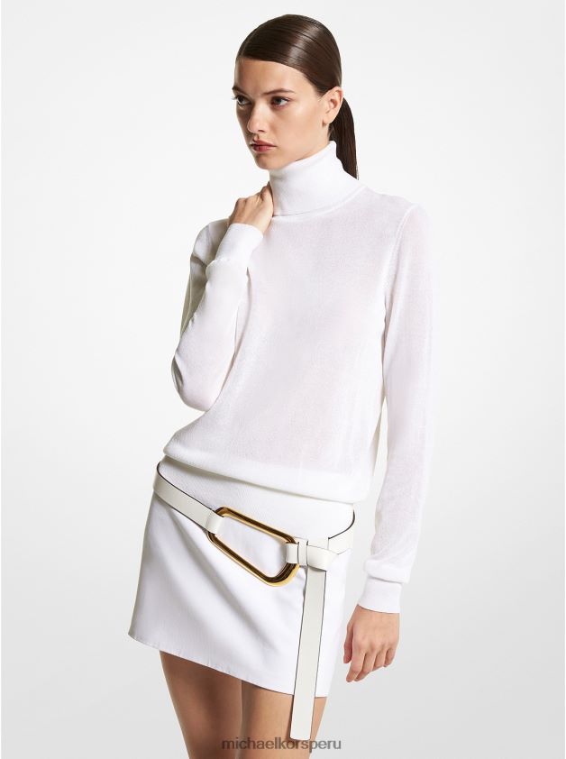 ropa educacion fisica Michael Kors mujer Jersey de cuello alto de mezcla de viscosa y tul de la colección Joan Blanco óptico 8FX48V3444