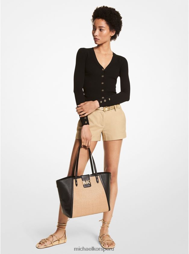 ropa educacion fisica Michael Kors mujer cárdigan de mezcla de viscosa acanalado con botones y logo negro 8FX48V523