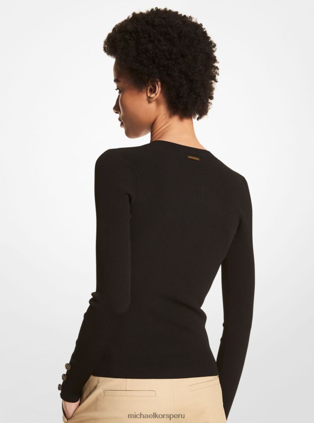 ropa educacion fisica Michael Kors mujer cárdigan de mezcla de viscosa acanalado con botones y logo negro 8FX48V523