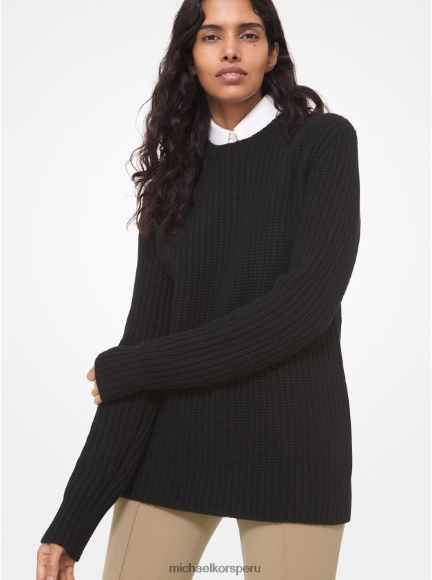 ropa educacion fisica Michael Kors mujer jersey de cachemir acanalado de la colección negro 8FX48V3704