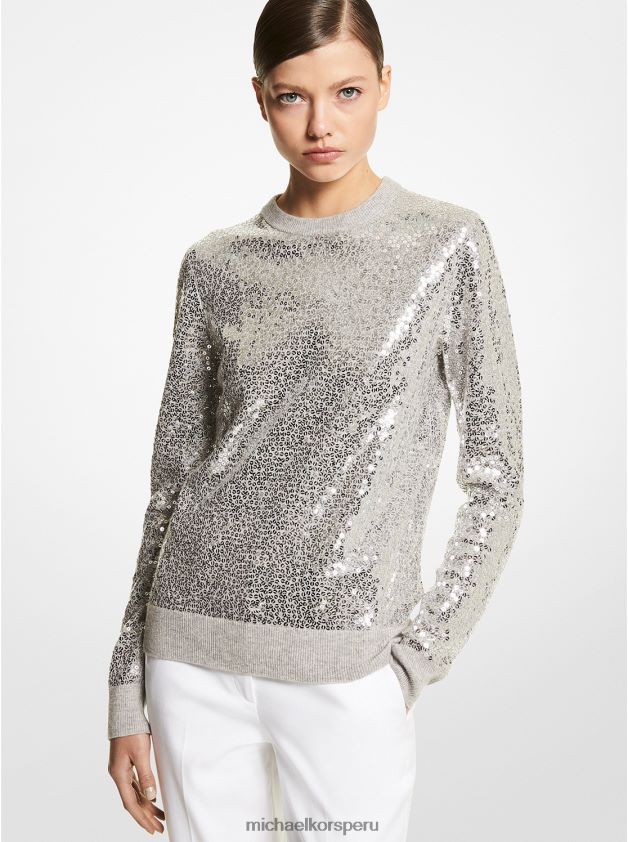 ropa educacion fisica Michael Kors mujer jersey de cachemir con lentejuelas de la colección Perla gris 8FX48V3613