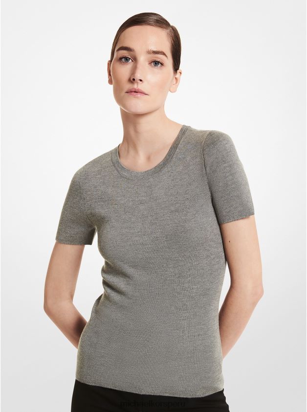 ropa educacion fisica Michael Kors mujer jersey de manga corta de cachemir de la colección banquero gris 8FX48V3728