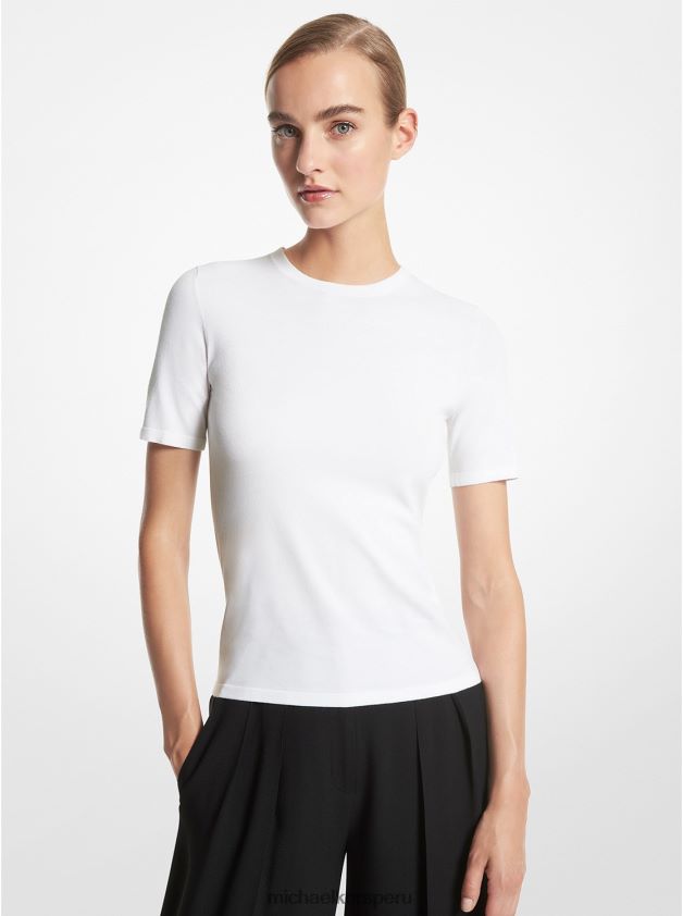 ropa educacion fisica Michael Kors mujer jersey de manga corta de viscosa elástica de la colección Blanco óptico 8FX48V3568