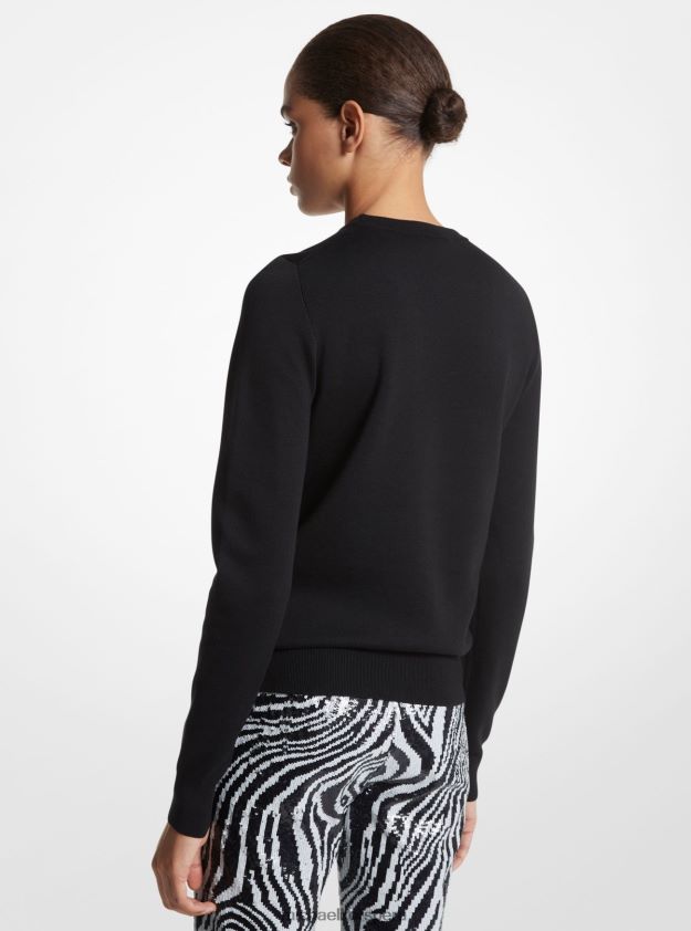 ropa educacion fisica Michael Kors mujer jersey de seda con cuello redondo de la colección negro 8FX48V3520